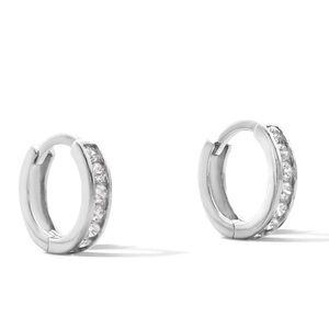 Banter Solid Sterling Silver CZ Channel Huggies Hoop new in box